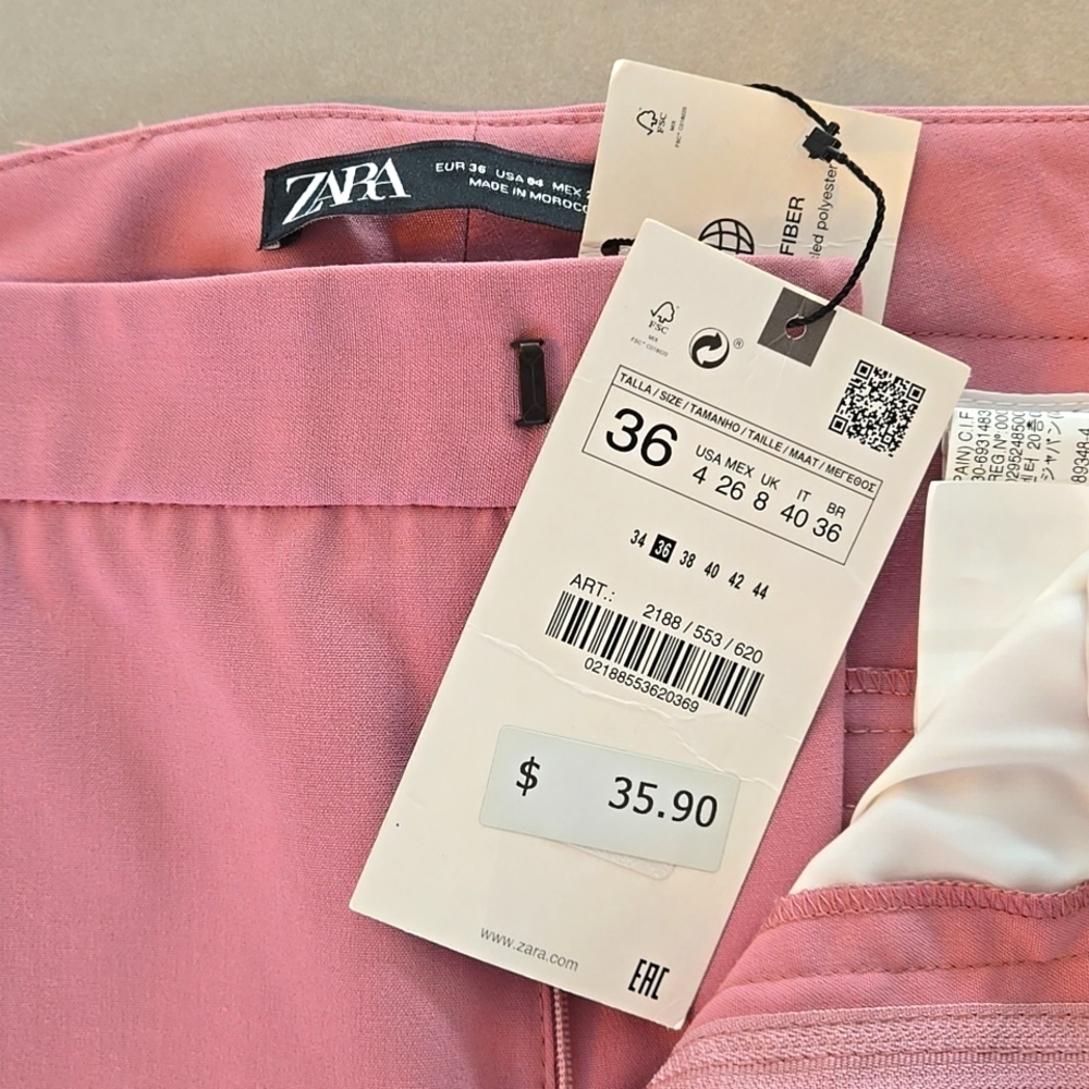 NWT! Zara Pink Mid Rise Straight Leg Elegant Pants - Picture 3 of 4